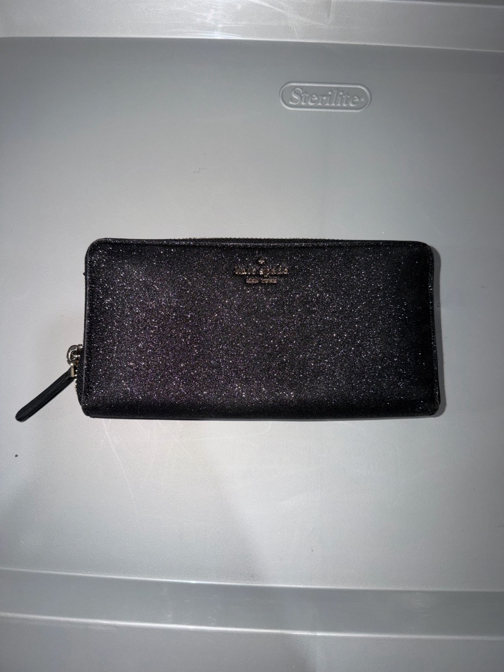 kate spade Black Glitter Zip-Around Wallet